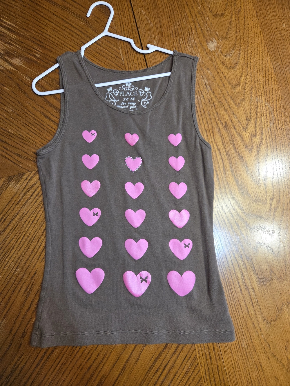 The Children's Place Brown Tank Top with Pink Heart Rows